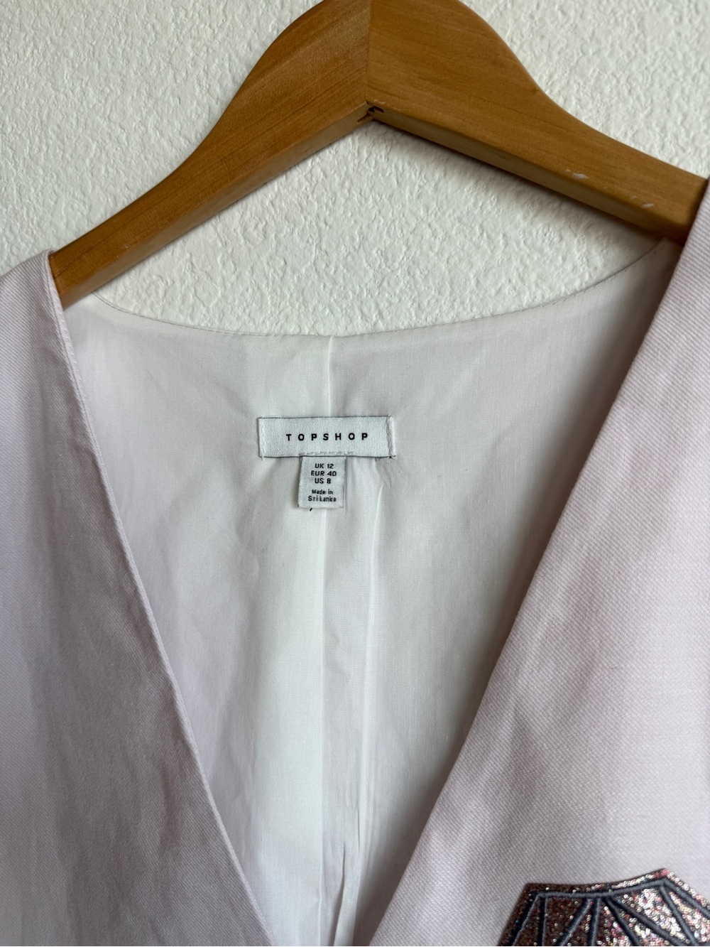 Topshop Blush Pastel Pink Patch Detail Sleeveless Layering Vest Women’s Size 8 - Picture 3 of 4